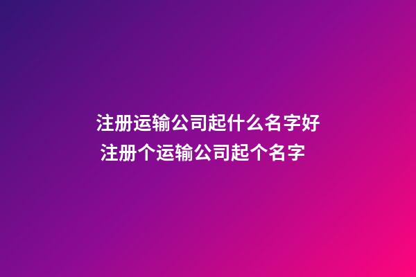 注册运输公司起什么名字好 注册个运输公司起个名字-第1张-公司起名-玄机派